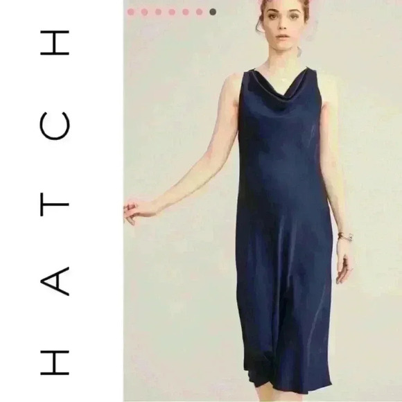 Hatch Maternity Satin Cowl Slip Midi Navy Formal Dress Harlow Size Small - Picture 2 of 11